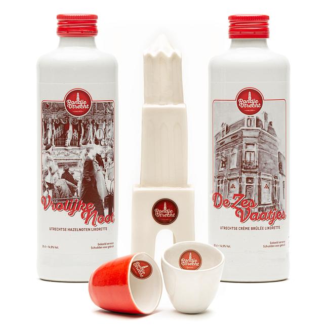 Rondje Utrecht likorette likeur + likeurglaasjes en Domtoren