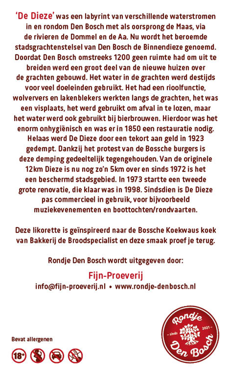 Rondje Den Bosch De Dieze Koekwaus likorette etiket achterzijde