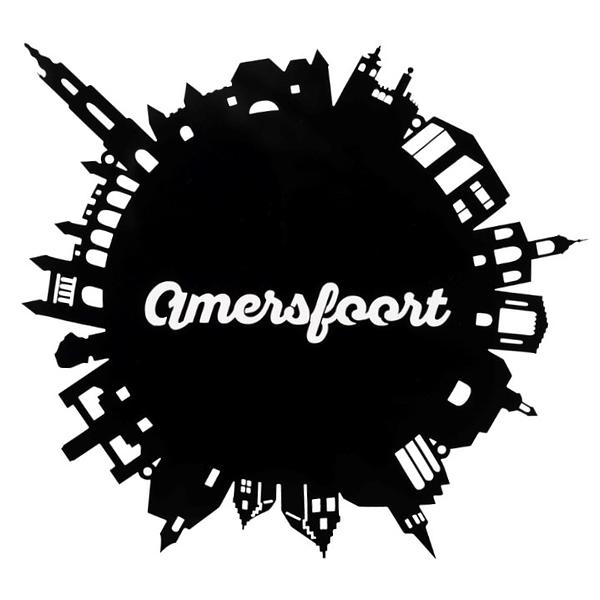 Amersfoort skyline rond in triplex hout of acryl in de kleuren rood, wit, zwart 