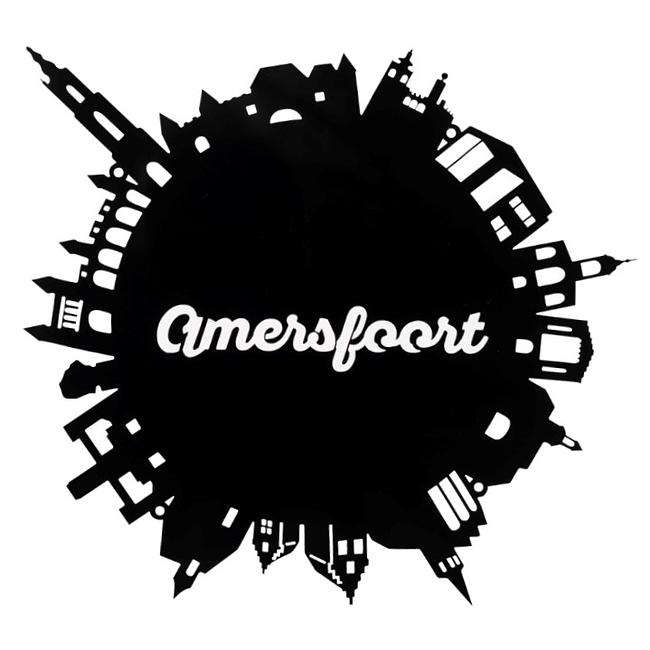 Amersfoort skyline rond in triplex hout of acryl in de kleuren rood, wit, zwart 