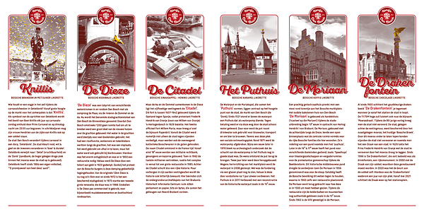 Rondje Den Bosch, 's-Hertogenbosch likorette, likeur, De Dieze, De Citadel, De Bossche Draak, De Moriaan, Knillis, Het Puthuis binnenzijde folder