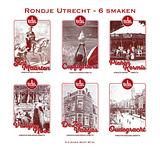 Rondje Utrecht 6 miniaturen set likorettes 3 Ontdek de smaak van Utrecht Sint Maarten koffie, Cupfighters kersen, Piekenkermis nougat, Vrolijke Noot hazelnoot, De Zes Vaatjes crème Brulée, Oudegracht chocolade