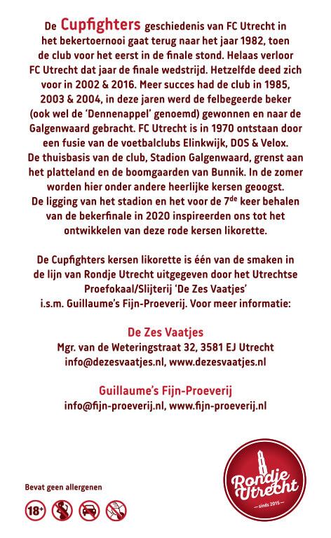 Rondje Utrecht Makke Jannen Gepofte Tamme Kastanje Likorette Miniatuur Rondje Utrecht likorette likeur Werkspoor Spoorpunt, Makke Jannen Kastanje, Sint Maarten Koffie, Leugenaarsbank Mokka, Gerrit Rietveld Beukennoot, Cupfighters Kersen, De Inktpot Drop, Oudegracht Chocolade, Piekenkermis Nougat, Verborgen RijkDOM Karamel, Vrolijke noot Hazelnoot, De Zes Vaatjes Crème Brulée Fijn-Proeverij Rondje Nederland